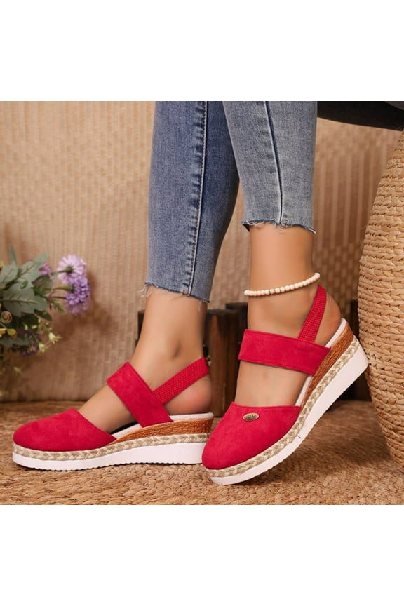 Womens Espadrilles, Closed Toe Summer Ankle Strap 2025 Wedge Sandals Red Size 7.5