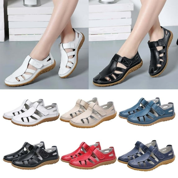 Cethrio Womens Summer Comfort Flats Sandals- Hollow Comfy Soles with Pockets Wide Width 2025 Dark Blue Dressy Sandals/ Slides Size 6