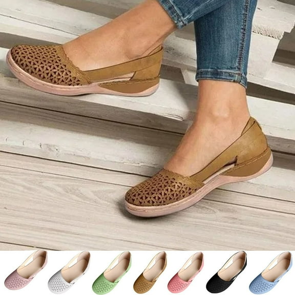 Cethrio Womens Summer Comfort Flats Sandals- Hollow Wide Width 2025 Beige Dressy Sandals/ Slides Size 6.5