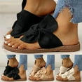 thumbnail image 1 of Cethrio Womens Summer Comfort Flats Sandals- Slides Sandal Open Toe Bow Comfy Soles Chunky Heel 2025 Wide Width Black Dressy Sandals/ Slides Size 6.5, 1 of 6