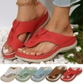 thumbnail image 1 of Cethrio Womens Summer Comfort Flats Sandals- Wide Width Flat Beach Slides Sandal Flip Flops Footbed Wedge 2025 Red Dressy Sandals/ Slides Size 6.5, 1 of 1