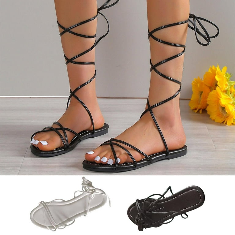 Cethrio Womens Summer Comfort Flats Sandals- Wide Width Roman