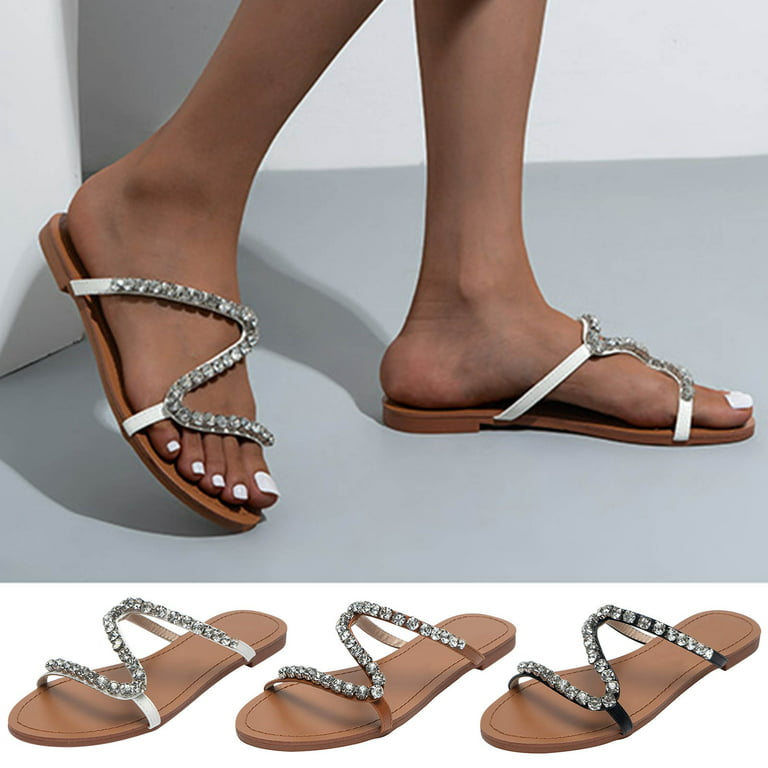 Cethrio Womens Summer Comfort Flats Sandals- Wide Width Slides