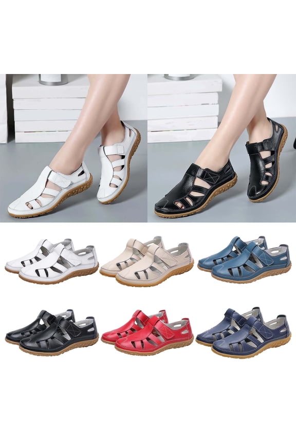 Womens Summer Comfort Flats Sandals- 2025 Wide Width with Pockets Hollow Comfy Soles Dark Blue Dressy Sandals/ Slides Size 8.5