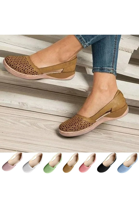 Womens Summer Comfort Flats Sandals- 2025 Hollow Wide Width Brown Dressy Sandals/ Slides Size 9