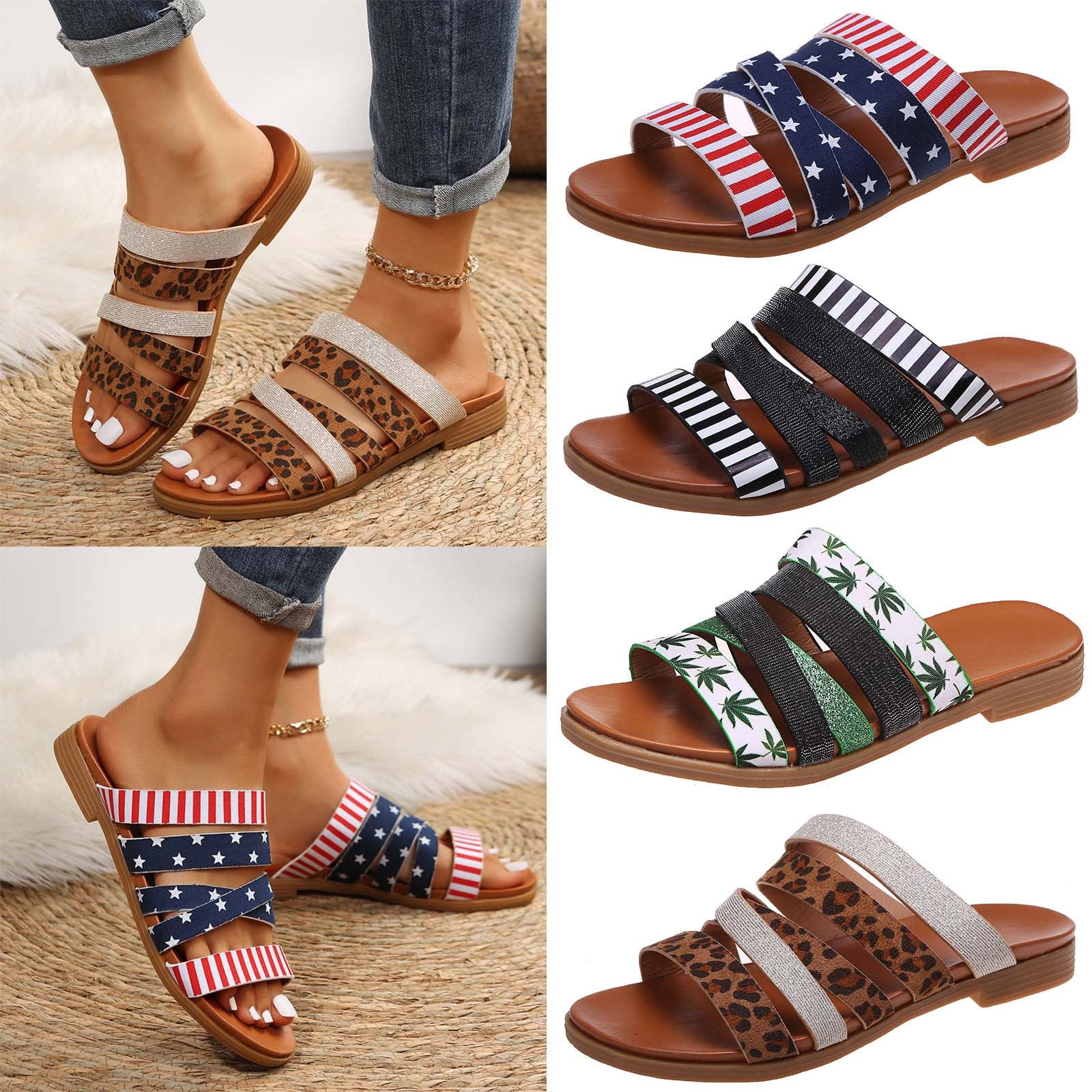Cethrio Womens Summer Flats Sandals- on Clearance Wide Width Flat Strap  Roman Flip Flops Hollow Gold Dressy Sandals/ Slides Size 6.5 