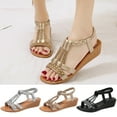 thumbnail image 1 of Cethrio Womens Summer Flats Sandals- with Rhinestone Roman Boho 2025 Wide Width Silver Dressy Sandals/ Slides Size 7, 1 of 8