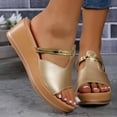 thumbnail image 1 of Cethrio Womens Wedge Sandals, Open Toe Summer Holiday Slip On Womens Footwear Gold Size 8.5, 1 of 6