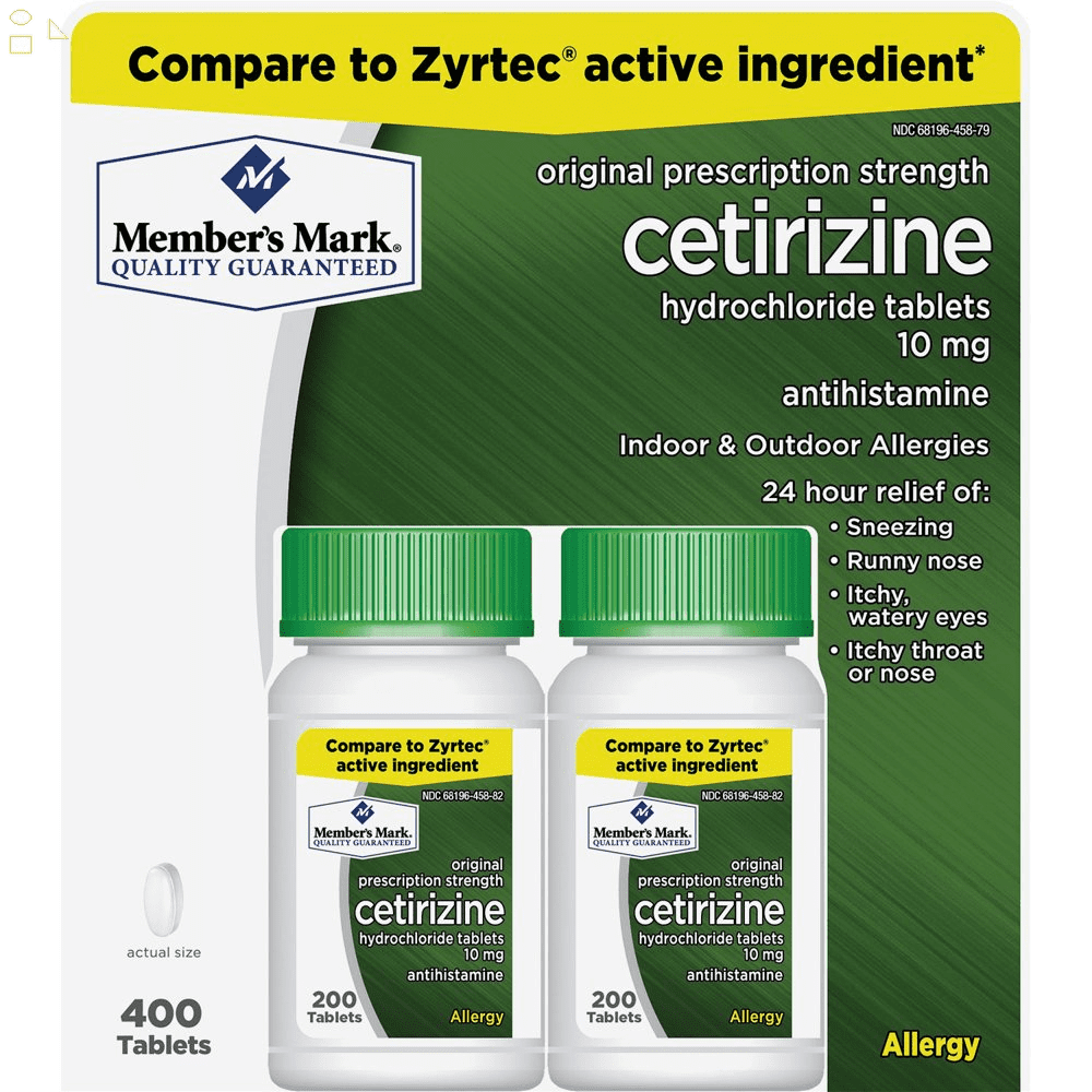Cetirizine HCL 10 mg 400 Tablets Compare to Zyrtec Active ingredients