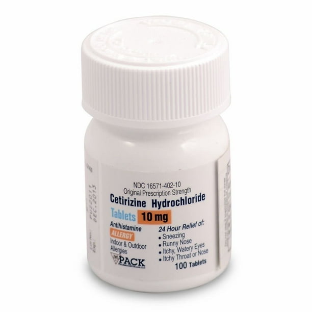 Cetirizine Hydrochloride 10mg Antihistamine 24Hr Allergy Relief, 100