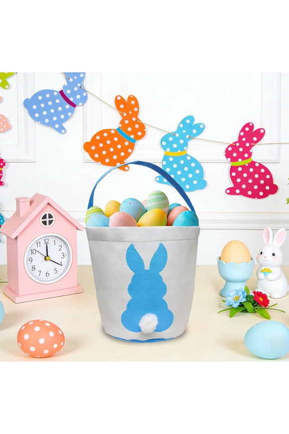 1 Pc Rabbits Easter Canvas Tote Bag - Small Easter Gift Bag for Holiday Party Supplies