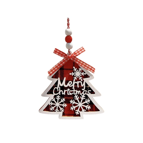 Cevemin 1 Pcs Christmas Wooden Red Plaid Letter Ornaments - British-Style Alphabet Hanging Decorations with Snowflakes and Bows for Xmas Tree Holiday Home Party Gift Box Decoration