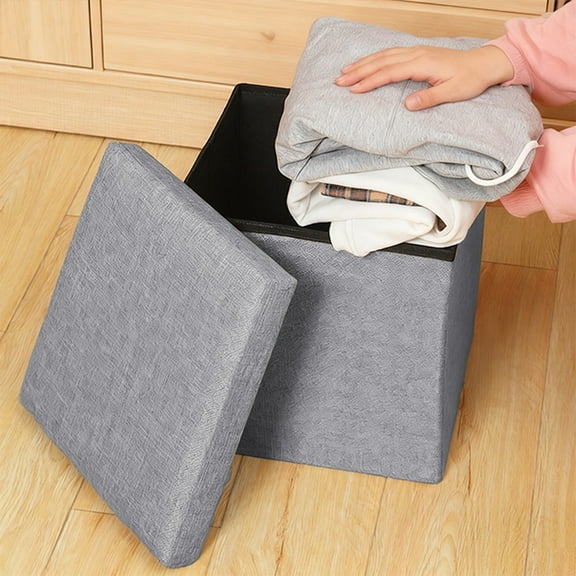 Cevemin 1 Pcs Foldable Linen Storage Stool - Multifunctional Storage Organizer Ottoman Seat with Lid for Bedroom Living Room