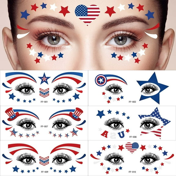Cevemin 10 Pcs Independence Day Face Stickers - Colorful USA Patriotic Waterproof PVC Stickers for Party Celebrations and Events
