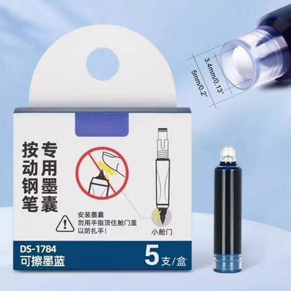 Cevemin 10 Pcs Refillable Ink Cartridges for Push-Button Pen - Erasable Blue Black Ink with Transparent Barrel for Smooth Writing