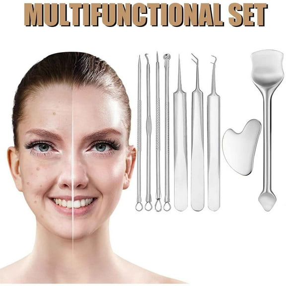 Cevemin 10 Pcs Stainless Steel Blackhead Remover Tool Kit - Professional Beauty Spatula Pore Cleaner Extractor Set with Storage Box for Facial Skin Care at Home