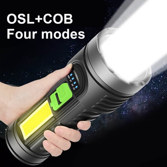 Cevemin 10W OSL+COB USB Rechargeable LED Flashlight with Side Light - 4 Mode 600 Lumens Torch for Outdoor Camping Hunting Cycling
