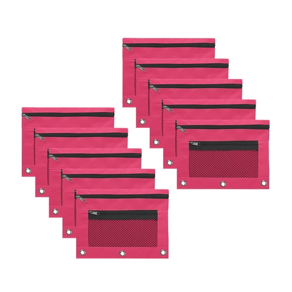 Cevemin 10pc Cloth Eyelet Binder Pen Bag with Three Holes and Zipper - Large Capacity Office Storage File Organizer with Transparent Compartment for Home and Office Use