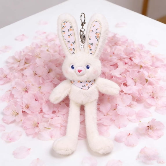 Cevemin 12.2 Inch Bunny Plush Toy Keychain - Soft Short Fabric Stuffed Animal with Pull-Tab Ears and Limbs for Easter Birthdays Holidays Travel Home Decor