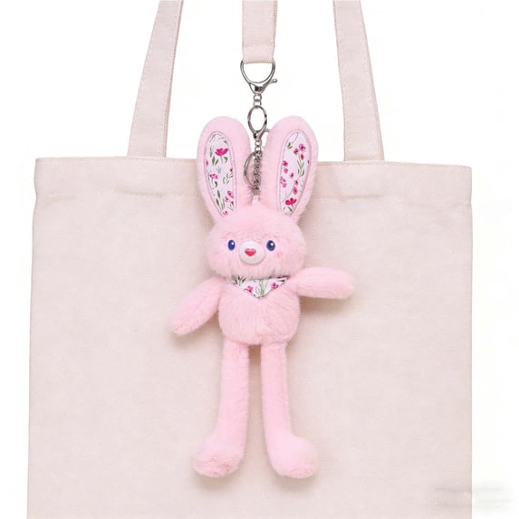 Cevemin 12.2 Inch Bunny Plush Toy Keychain - Soft Short Fabric Stuffed Animal with Pull-Tab Ears and Limbs for Easter Birthdays Holidays Travel Home Decor