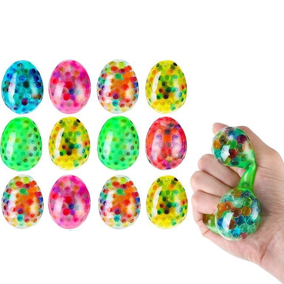 Cevemin 12 Pcs Silicone Easter Egg Stress Relief Squeeze Toys - Multiple Colors Decorative Eggs for Office Desk, Study Room, and Home Party Decorations