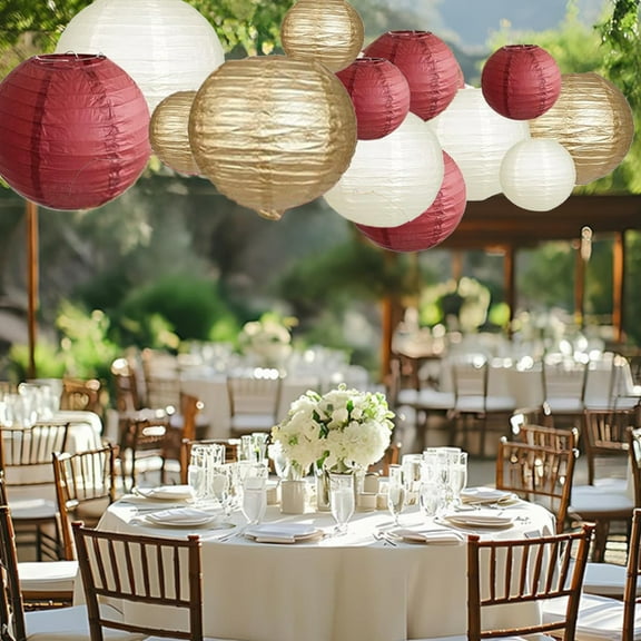 Cevemin 15 Pcs Colorful Paper Lanterns - 10in, 8in, 6in Hanging Decorative Balls with Metal Bracket for Home Party Wedding Christmas Decorations