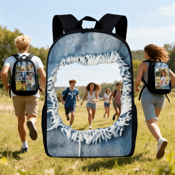 Cevemin 17 Inch Customized Laptop Bag with Name Text Photo Personalization - Polyester Black Backpack for Work Travel Camping Leisure