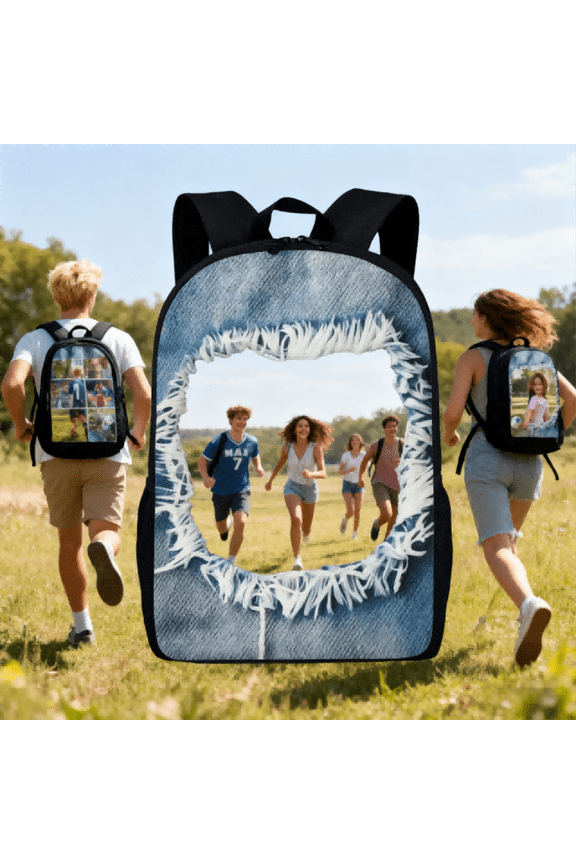 17 Inch Customized Laptop Bag with Name Text Photo Personalization - Polyester Black Backpack for Work Travel Camping Leisure