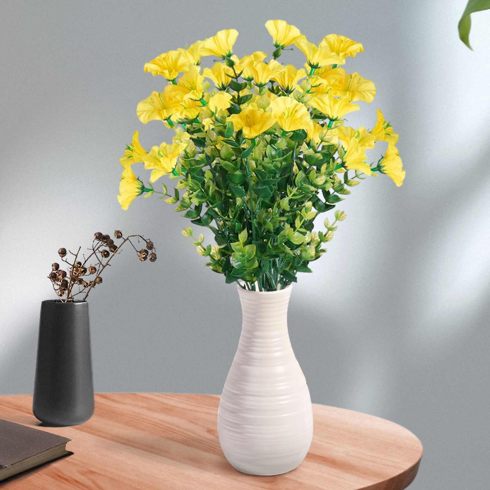 Cevemin 2 Pcs Artificial Violet Flower Bouquet with Green Plants ...