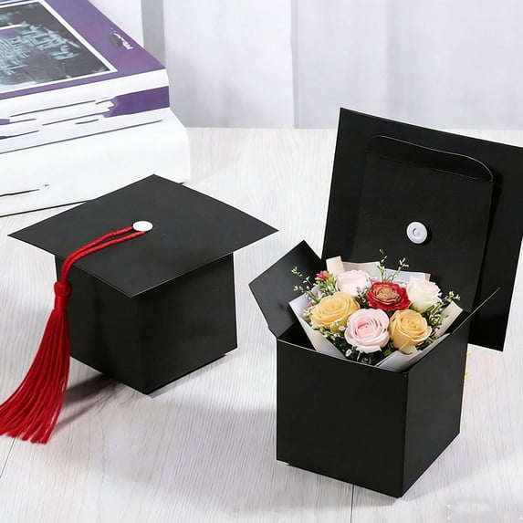 Cevemin 2 Pcs Graduation Cap Shaped Gift Box With Gold Tassel - For Packaging Sweets, Small Gifts, Graduation Party Decorations