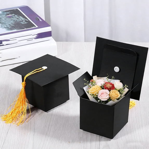Cevemin 2 Pcs Graduation Cap Shaped Gift Box With Gold Tassel - For Packaging Sweets, Small Gifts, Graduation Party Decorations
