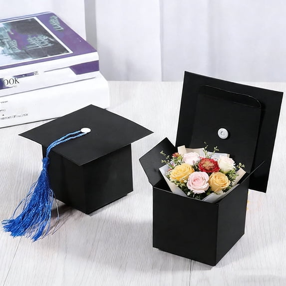 Cevemin 2 Pcs Graduation Cap Shaped Gift Box With Gold Tassel - For Packaging Sweets, Small Gifts, Graduation Party Decorations