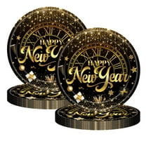 Cevemin 20 Pcs New Year Oval Paper Plates - Black and Gold Disposable Party Tableware for Holiday Desserts, Cakes, and New Year's Eve Celebrations