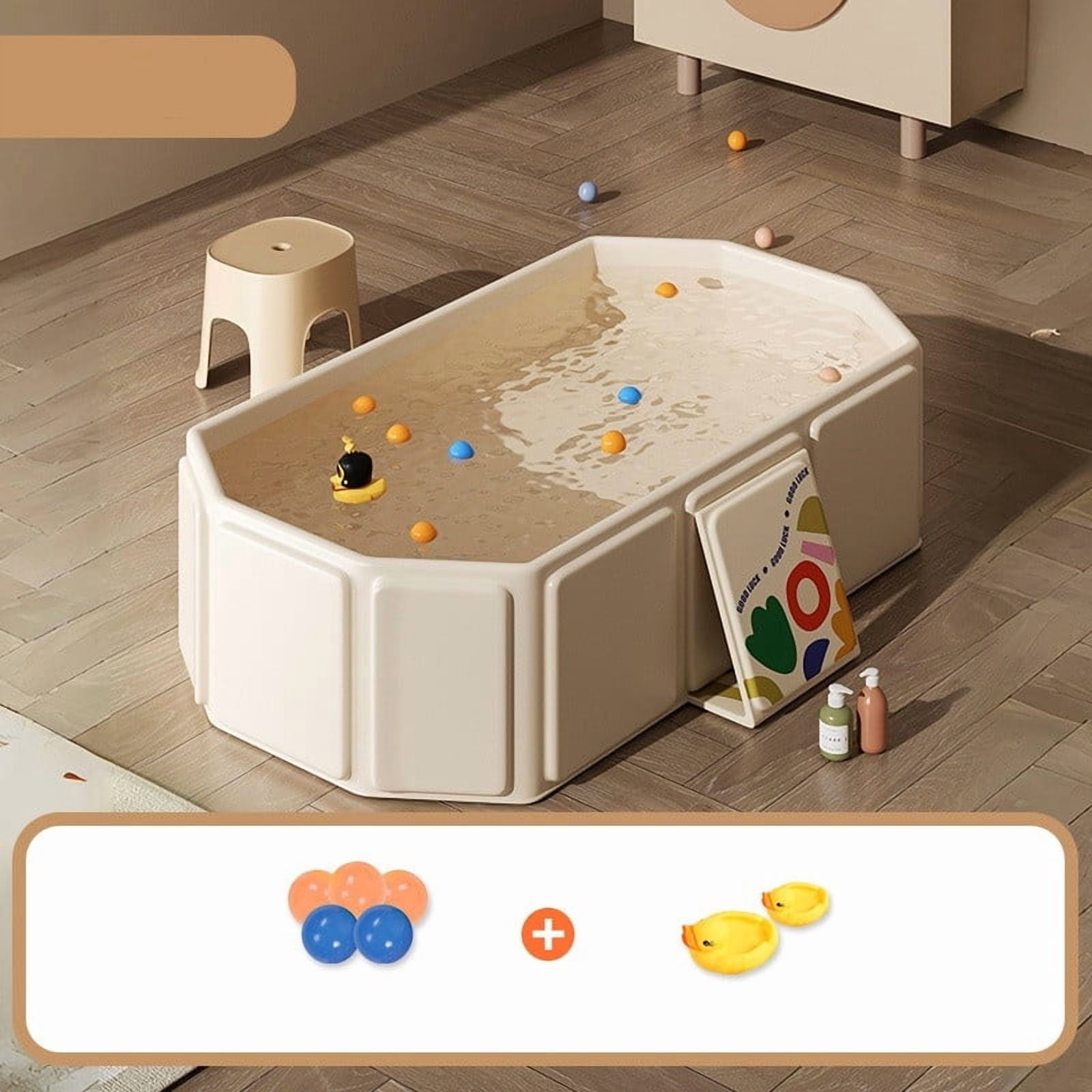 Cevemin 2025 Newest Foldable Baby Bathtub with Toy Gift Set (5 Balls + 2 Ducks) - Portable Non-Slip Bathtub for Kids & Pets, Easy Drainage & Space-Saving Design