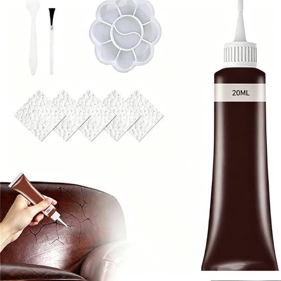Cevemin 20ml Brown Leather Repair Gel Scratch Crack Restorer, Leather Filler Cream for Sofa Car Seat Shoes Jacket Furniture Vinyl Leather Accessories