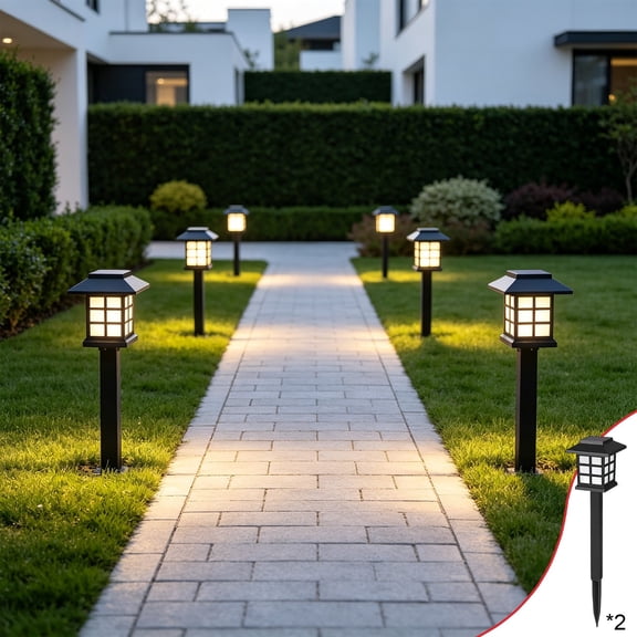 Cevemin 2Pcs Outdoor Solar LED Mini Retro Lantern Waterproof Ground Insert Landscape Lamp Auto On Off Warm Light Decor For Garden Lawn Pathway Patio Yard Decoration