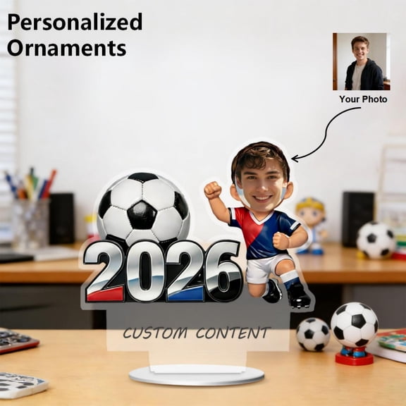 Cevemin 3.9-Inch Personalized Acrylic Soccer Figurine - Custom Photo Football Fan Gift for Home Office Desk Decoration