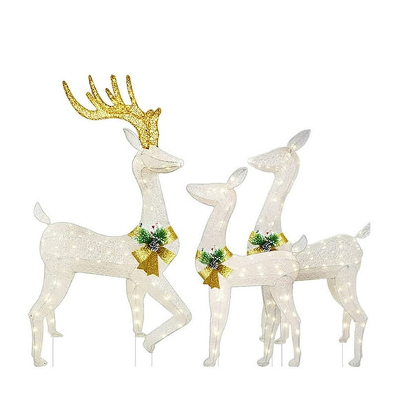 Cevemin 3 Pcs Christmas Lights Reindeer Decorations - LED Outdoor Deer Family Yard Stake with Warm White Lights for Garden, Patio, Holiday Party Decor