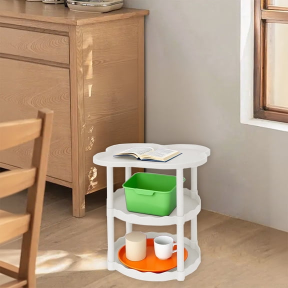 Cevemin 3-Tier Cream Style Sofa Side Table with Storage - Small Coffee Table, Movable Shelf for Living Room, Bedroom