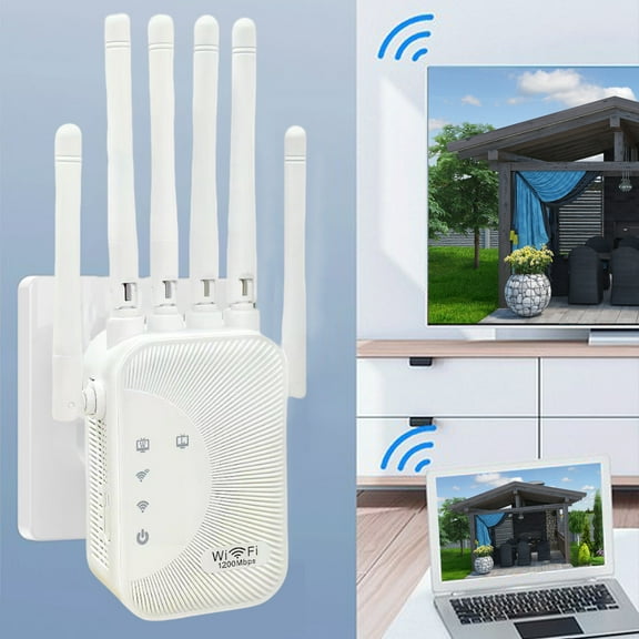 Cevemin 300M US Standard Dual Band WiFi Extender with 6 Antennas - Wireless Signal Booster for 2.4 & 5.8GHz Networks, AP/Repeater Mode with Ethernet Port for Home and Office