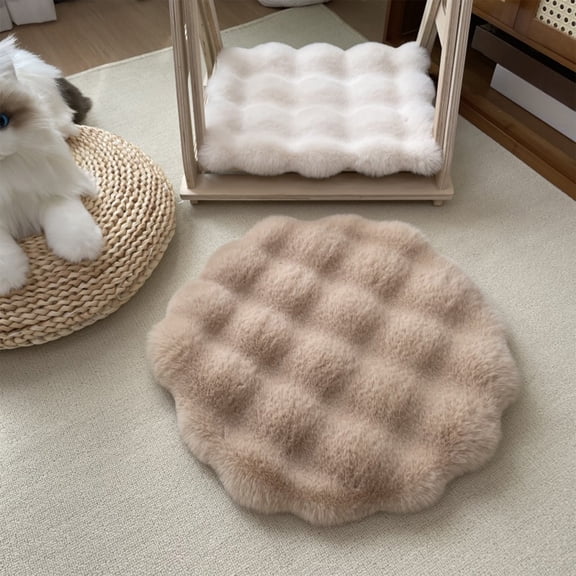 Cevemin 30x30 inch Washable Rabbit Plush Round Pet Mat - Warm Pet Bed Pad with High-Tech Fiber for Dogs and Cats