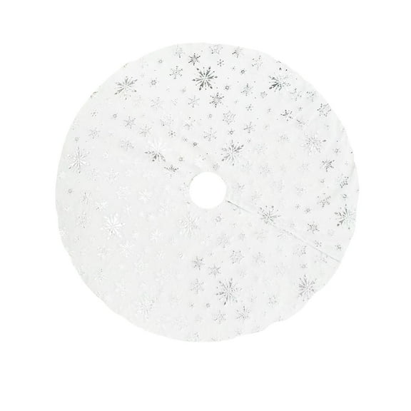 Cevemin 35.43×35.43 Inch Christmas Tree Skirt with Plush Faux Fur & Gold/Silver Sequined Snowflakes - Holiday Decorations for Indoor Outdoor Xmas Tree Home Party Decoration
