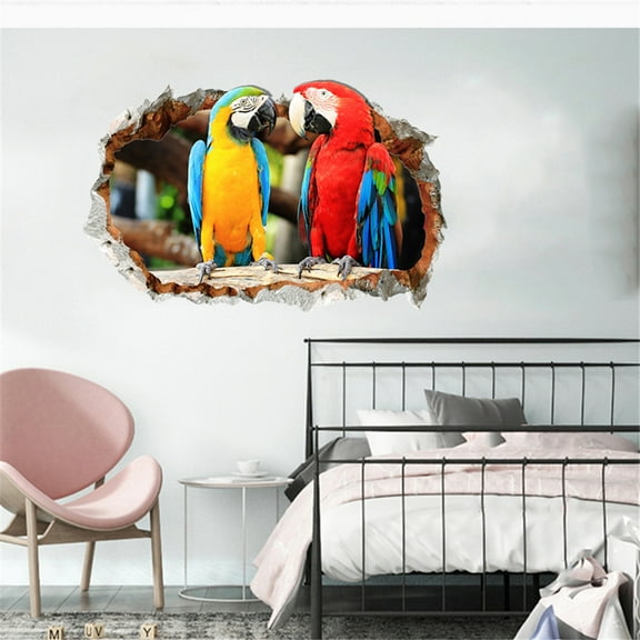 Cevemin 3D Parrot Wall Sticker Removable Vinyl Mural Decals Art Decor for Home Office Bedroom Living Room Ceiling Decoration