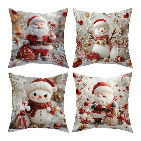 Cevemin 4 Pcs 3D Visual Linen Pillow Covers - Christmas Decorative Sofa Cushion Covers for Xmas Holiday Home Bedroom Decor, 17.71x17.71 Inches