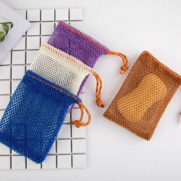 Cevemin 4 Pcs Cotton and Linen Soap Foaming Nets - Portable Soap Bags for Shower Gel, Bath and Travel Accessories