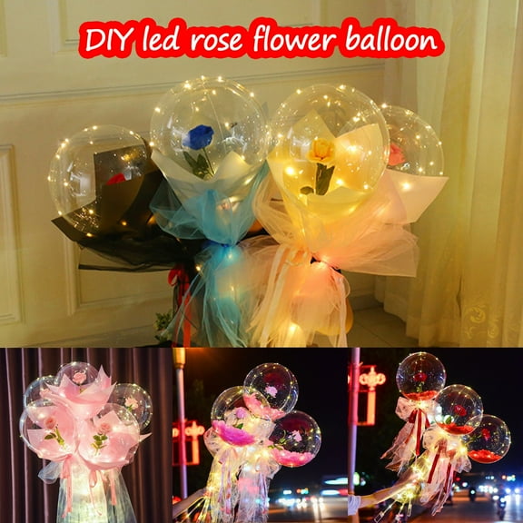 Cevemin 4 Pcs LED Luminous Rose Bouquet with Inflatable Ball - Plastic Artificial Flowers for Valentine's Day Gift, Festival Party Decor