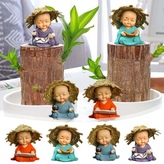 Cevemin 4 Pcs Plastic Little Monk Ornaments - Zen Meditation Figurines for Aquatic Plant Pots Home Office Desk Decor