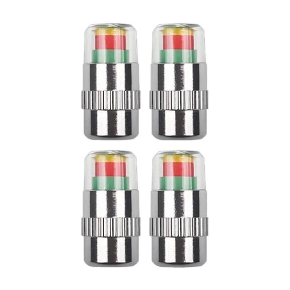 Cevemin 4 Pcs Tire Pressure Monitoring Valves with Copper Core - Three Color Indicator Stainless Steel Tire Pressure Monitor Caps for Car Tires Automotive Tire Maintenance