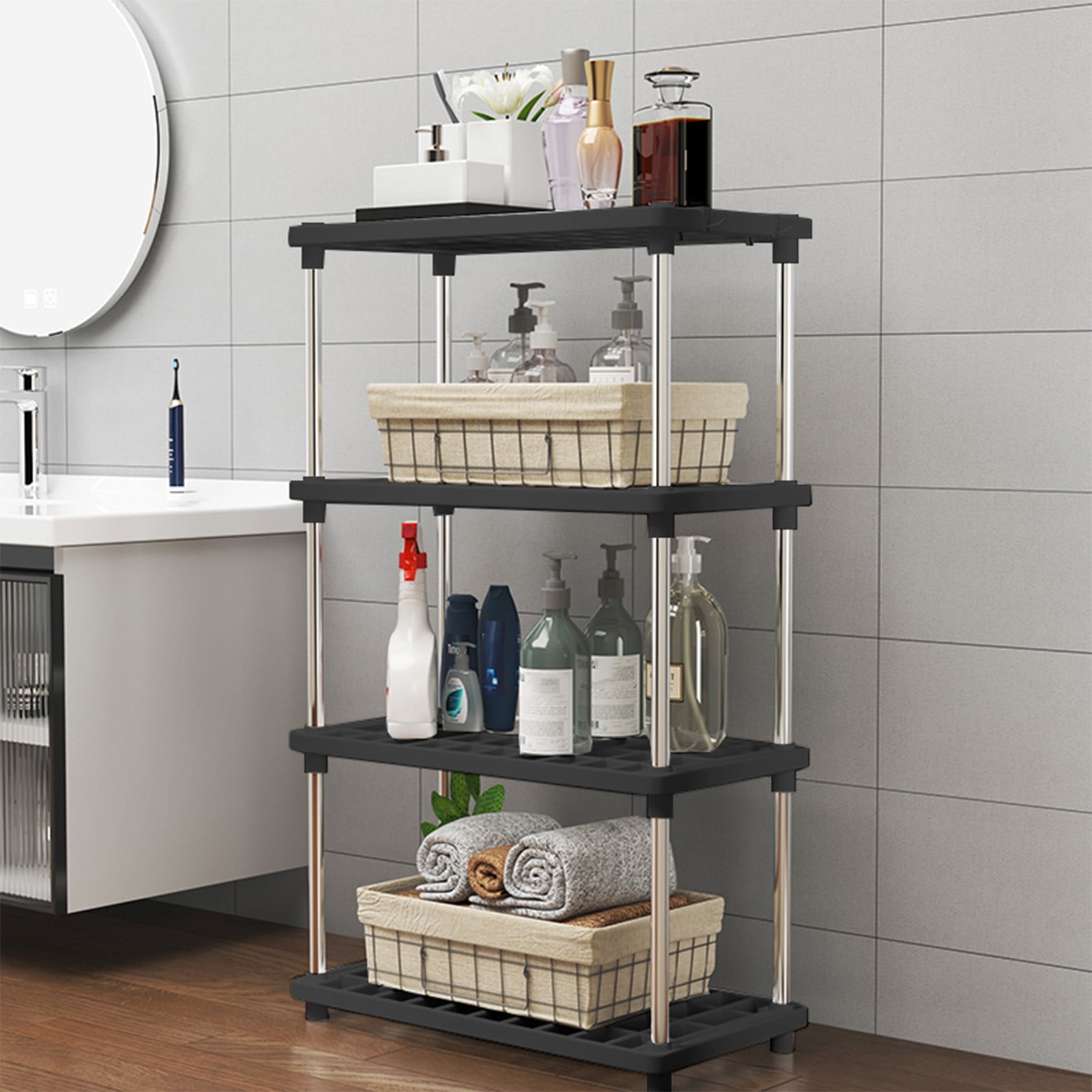 Image showcasing Cevemin 4-Tier Plastic Storage Shelves Unit - Black Space-Saving ...