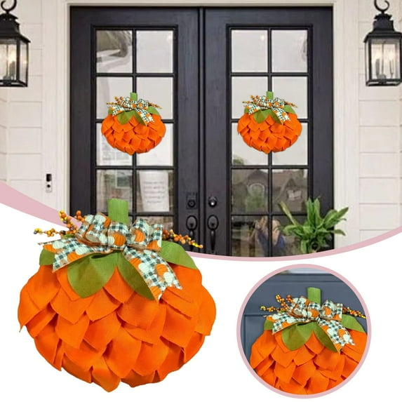 Cevemin 40cm Pumpkin Wreath with Bows and Berries - Front Door Fall Decorations for Home Porch - Pumpkin Garland for Fall Halloween Christmas Thanksgiving Wall Decor